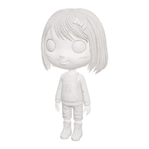 The 3D model built straight from the pencil drawing: the girl's shape, white and grey